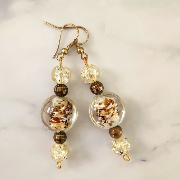Fashion Jewelry Jewelry - Gold and Brown Glass bead earrings